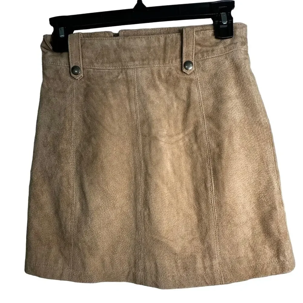 BLANKNYC Caffe Latte Suede 100% Leather Moto Mini Skirt Size 26 - Picture 4 of 10
